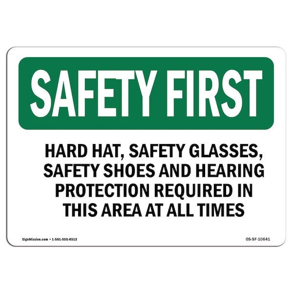 Signmission OSHA Sign, Hard Hat Glasses Shoes And, 10in X 7in Rigid Plastic, 10" W, 7" H, Landscape OS-SF-P-710-L-10641 - main
